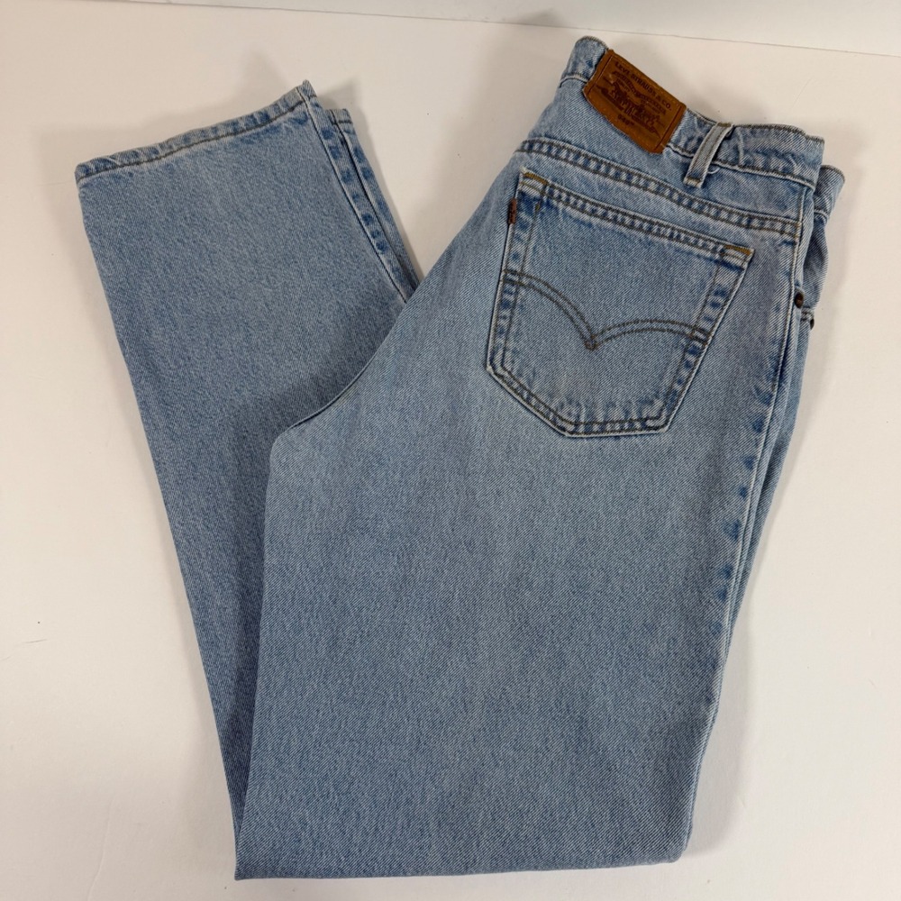 Vintage 1998‎ Levis 540 Jeans 36x32 Brown Tag USA Bat Wing Leather Patch 90s